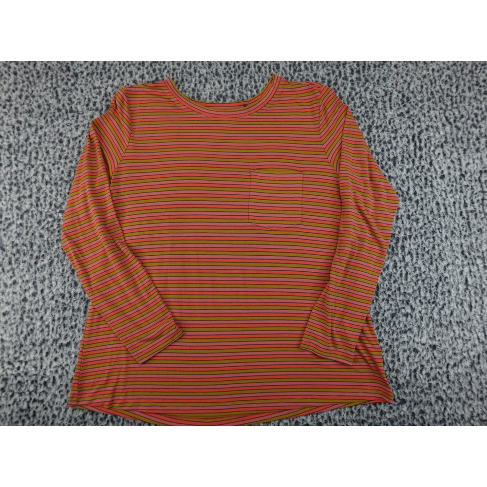 Toad&Co Long Sleeve Striped Pocket Tee Women‎ Small Pink Orange Excellent
